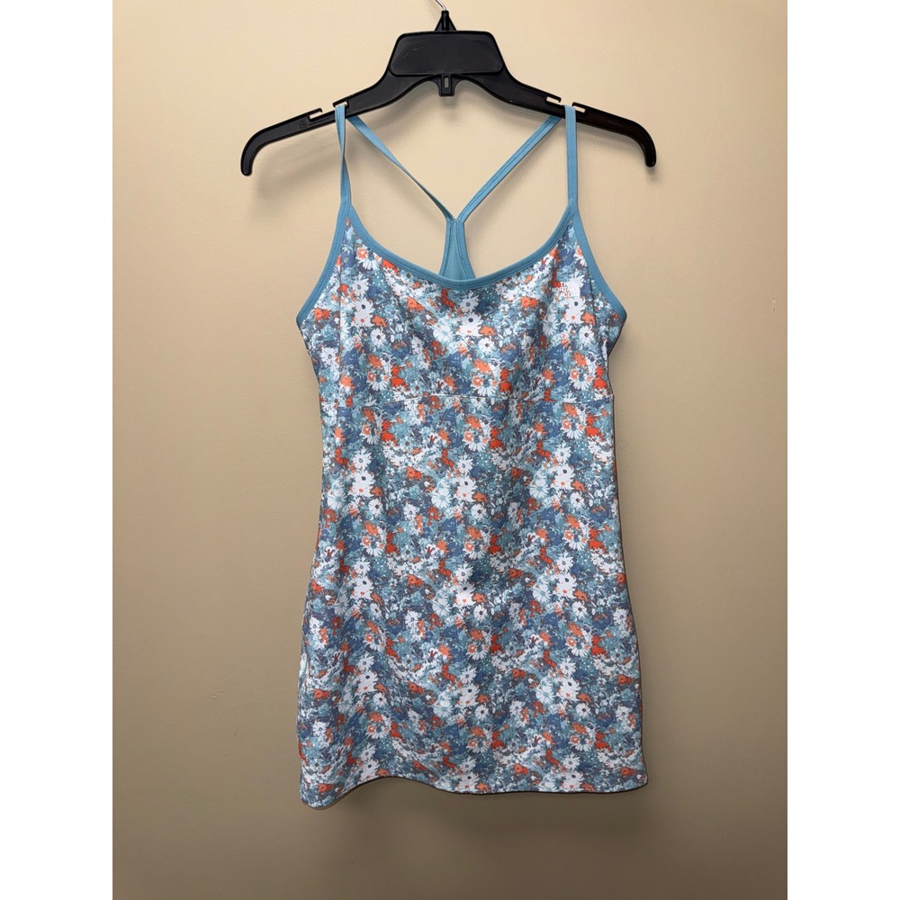 The North Face Womens Blue Floral Active Dress Built-in Shorts Medium Racerback